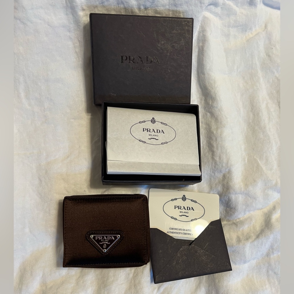 Prada Brown Nylon & Leather Storage Pouch w/ Box, Tissue, Card - Like New!